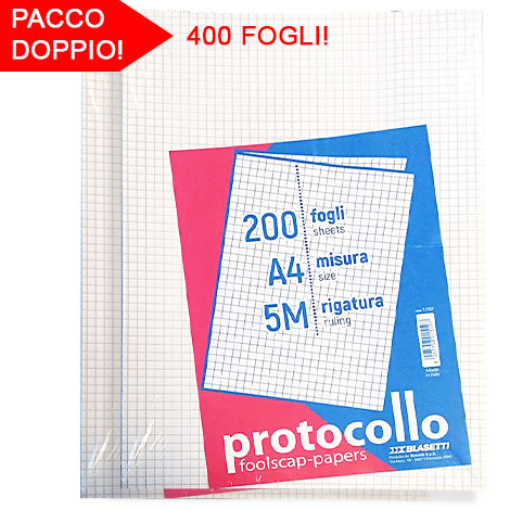 005115BLN - Fogli protocollo - A4 - quadretti 5 mm c/margine- 20